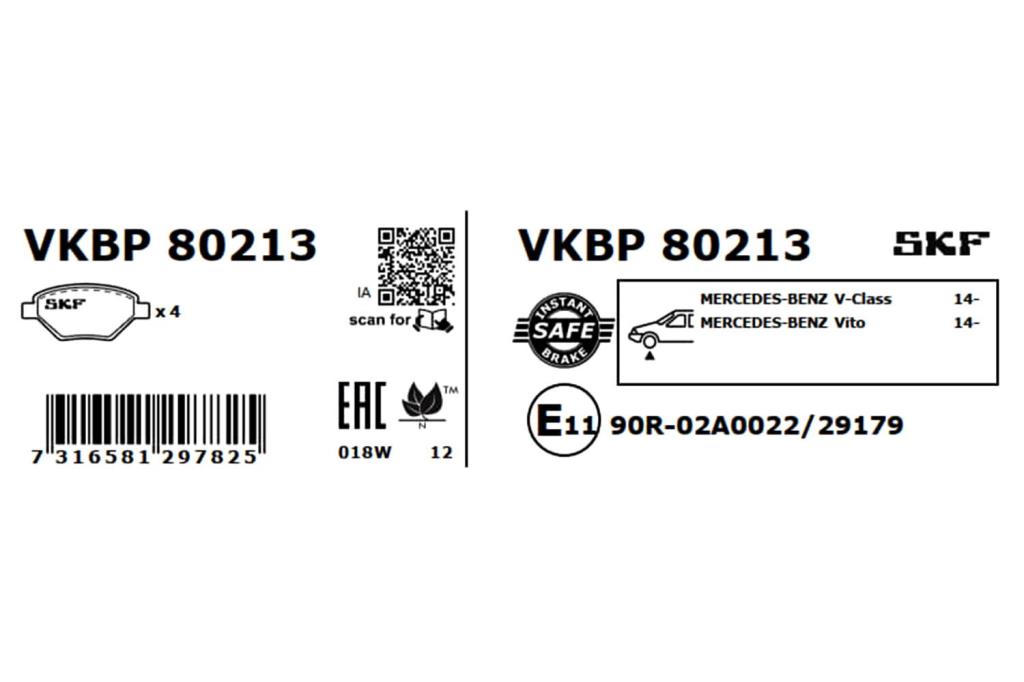 Jogo de 4 pastilhas de travão SKF ref. VKBP 80213
